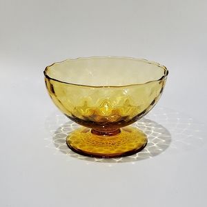 Vntg 6" Amber Optic Empoli Style Blown Glass Pedestal Bowl